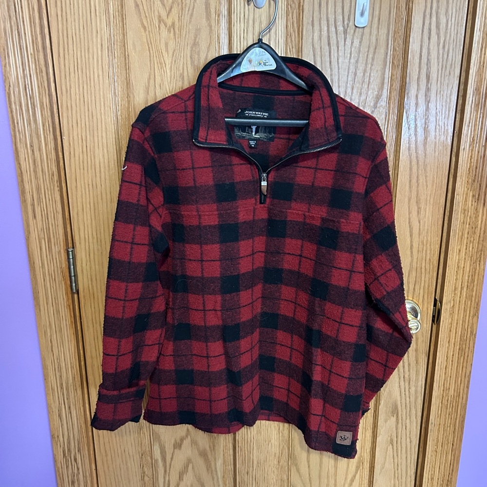 Red and Black Plaid Quarter-Zip Pullover